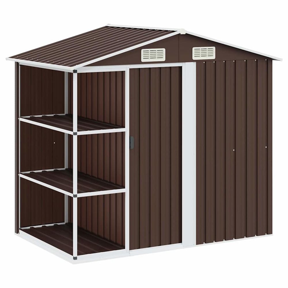 Abri de jardin avec étagère marron 205x130x183 cm fer
