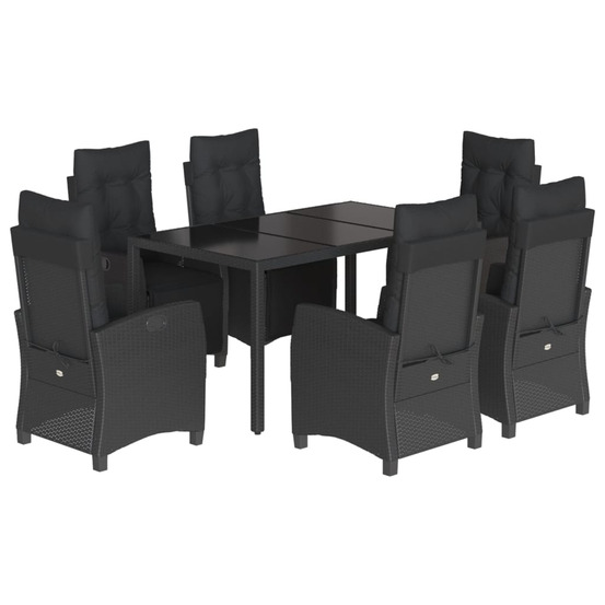 Ensemble à manger de jardin coussins 7pcs noir résine tressée