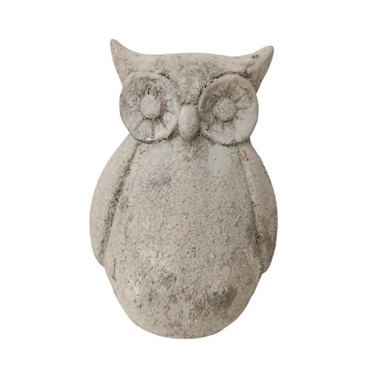 Statuette statue décorative jardin hibou ciment gris vieilli 19cm