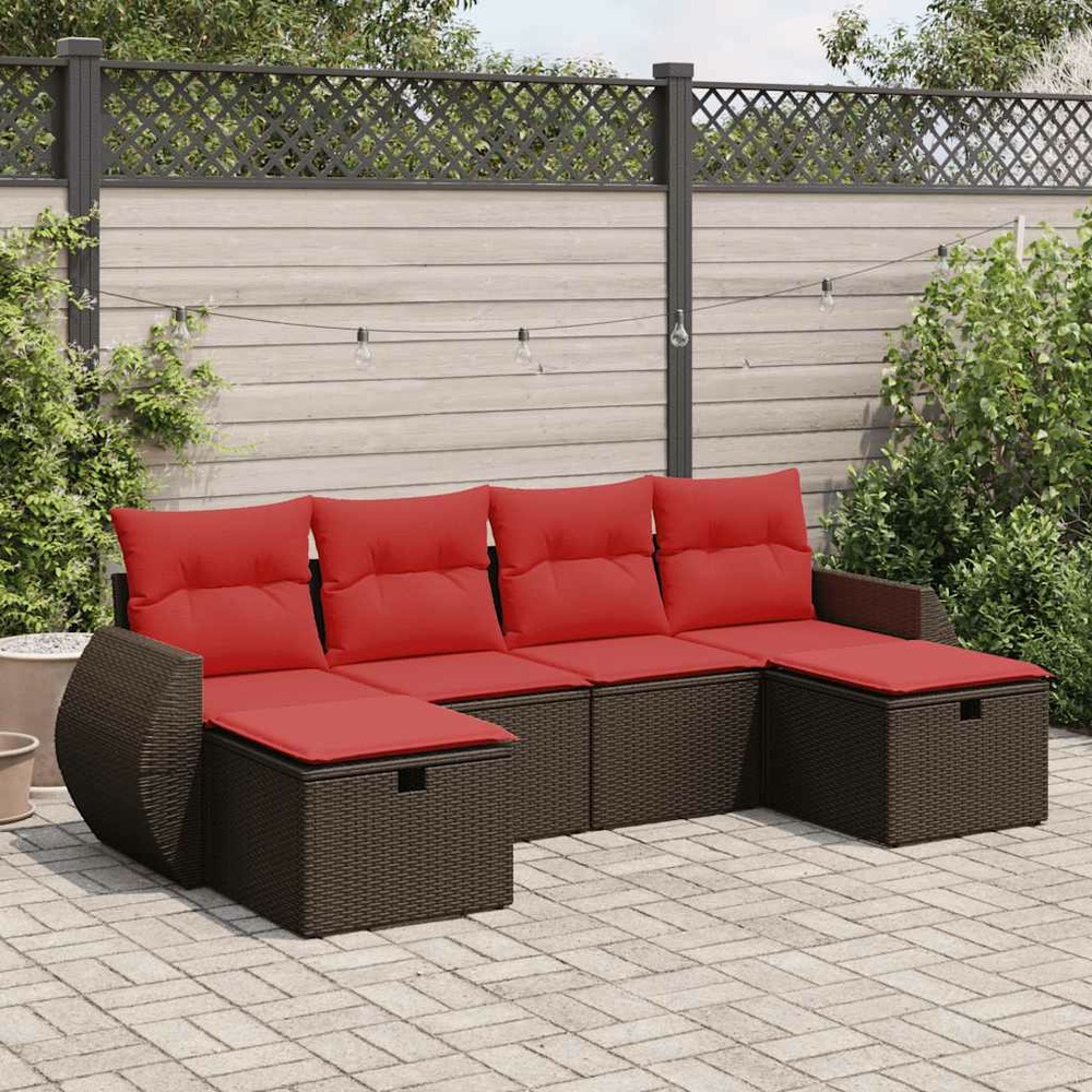 Salon de jardin avec coussins 6 pcs marron résine tressée
