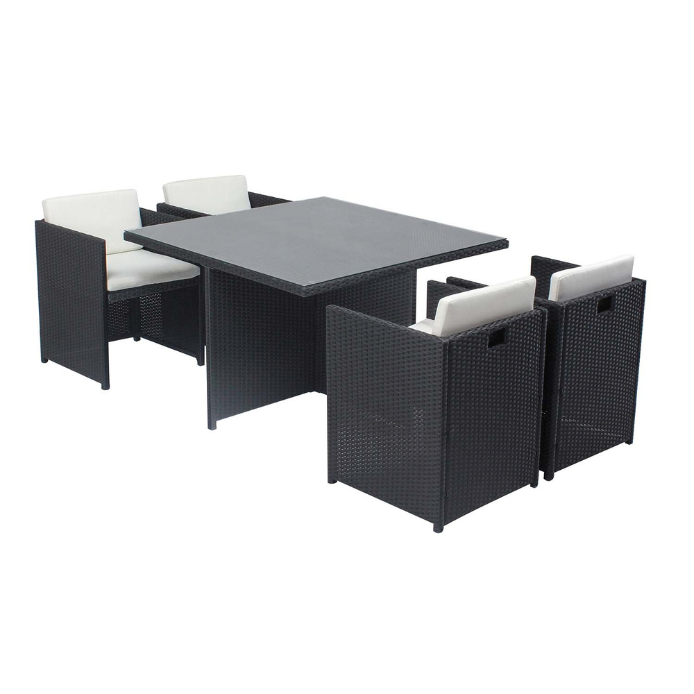 Table et chaises 4 places encastrables en résine noir-blanc miami