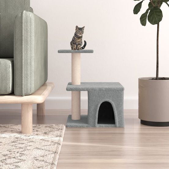 Petit arbre à chat compact niche et griffoir gris clair 48 cm