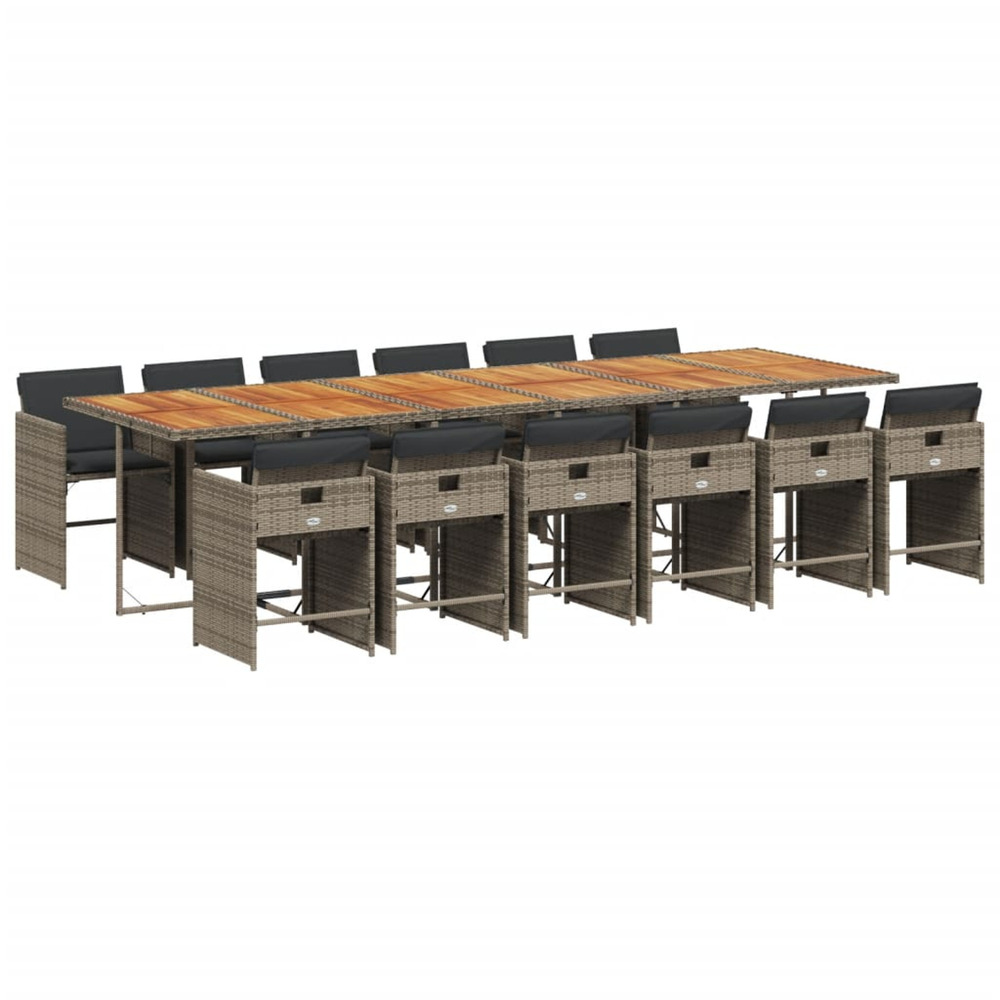 Ensemble à manger de jardin coussins 13 pcs gris résine tressée