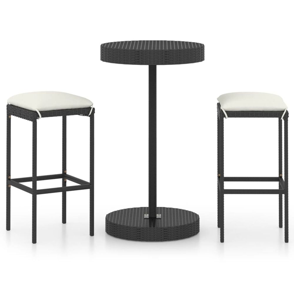 Ensemble de bar de jardin 3 pcs et coussins résine tressée noir