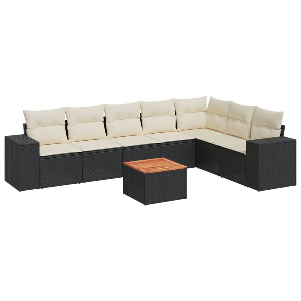 Salon de jardin 8 pcs avec coussins noir résine tressée