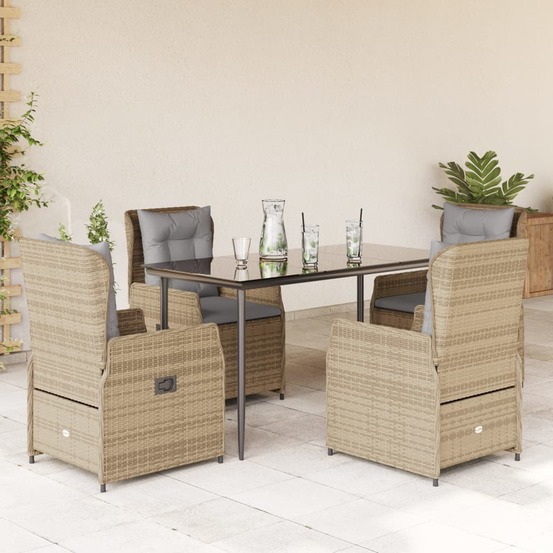 Ensemble à manger de jardin avec coussins 5pcs beige poly rotin