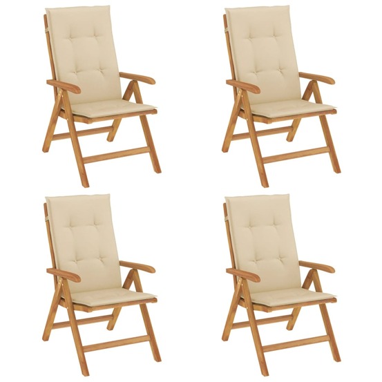 Chaises de jardin inclinables lot de 4 et coussins bois teck