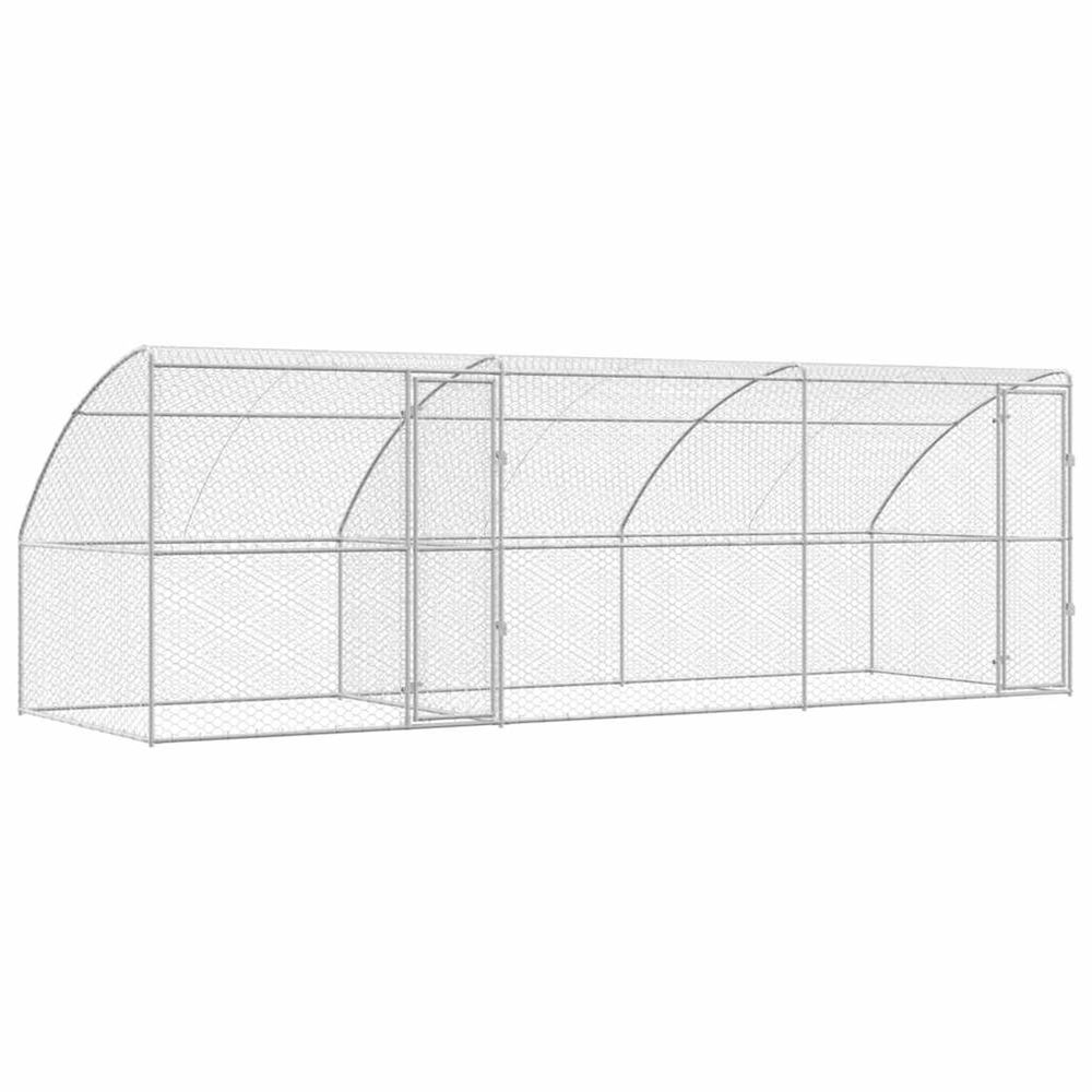 Kennel pour chiens 3 pc argenté 6 x 2 x 2 m acier galvanisé