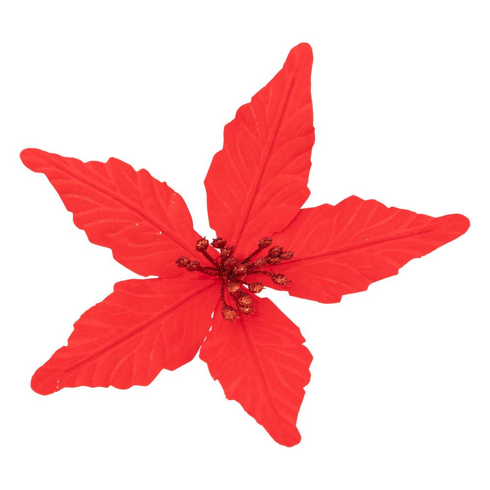 Déco de noël fleur de poinsettia rouge et pistil pailleté h 20 cm