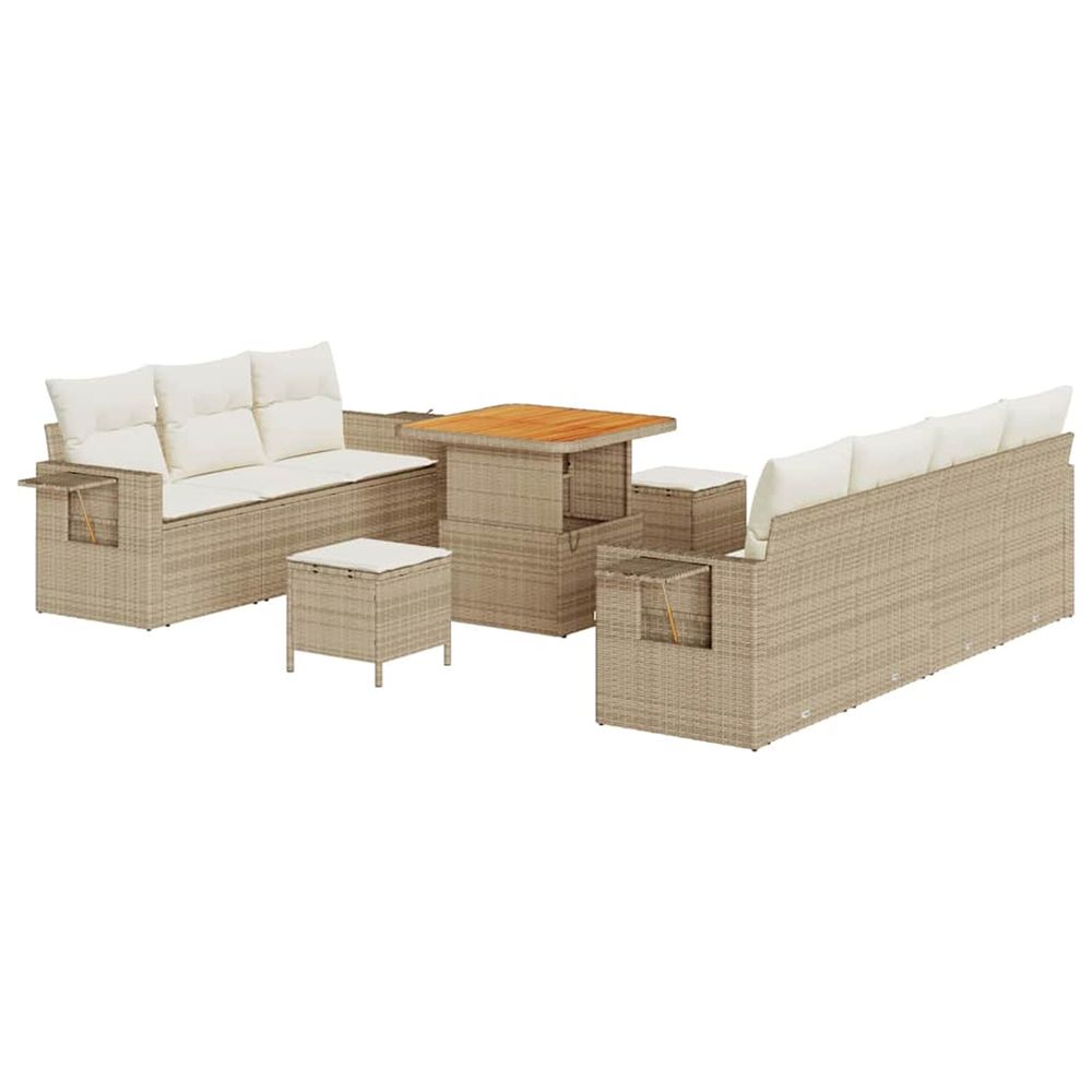 Ensemble de canapé de jardin 10 pc beige polyrotin