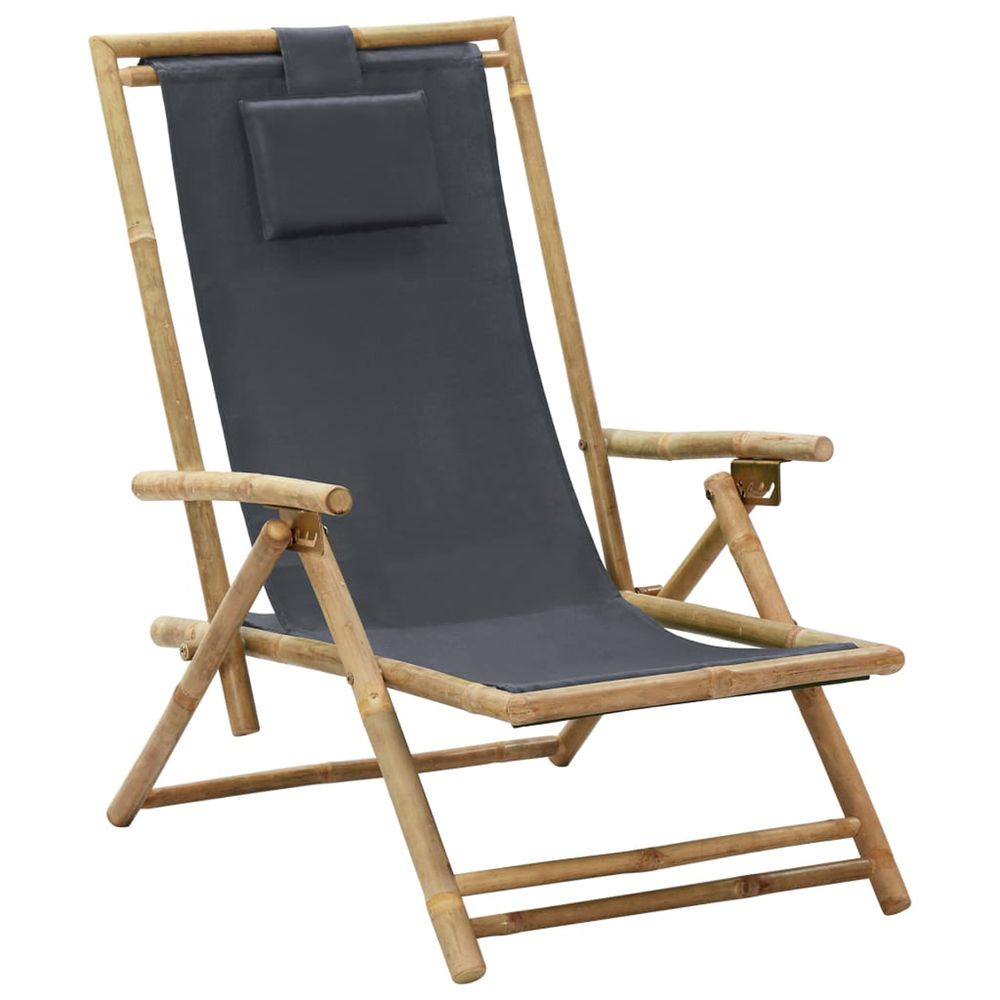 Fauteuil pliant inclinable en bambou gris foncé et tissu