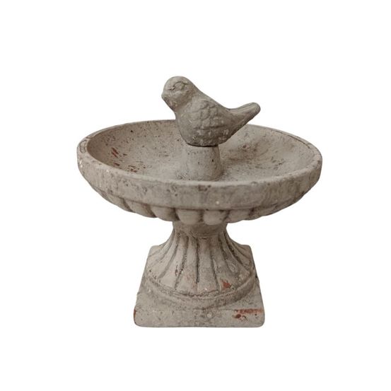 Mangeoire oiseaux abreuvoir jardin vasque antique pied béton gris 17cm