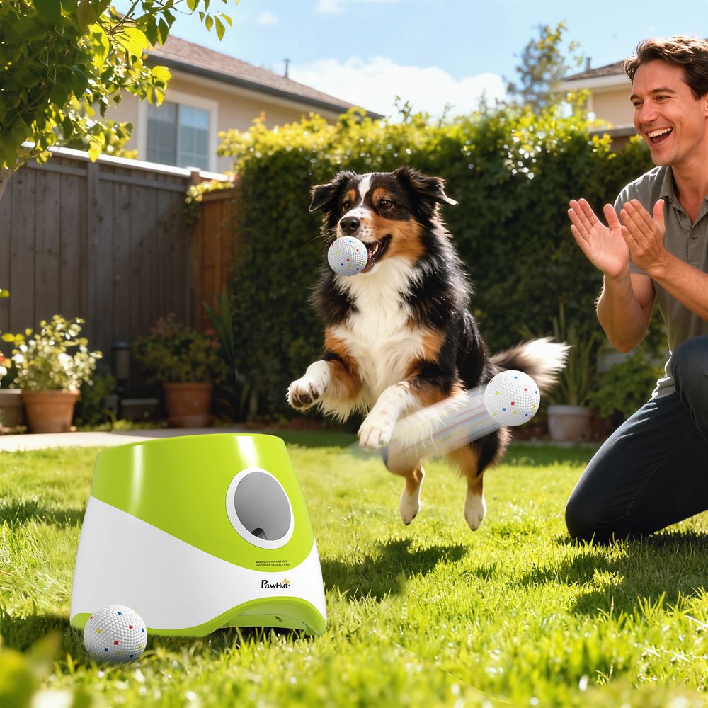 Lanceur de balles automatique abs vert 6/10/14 m pour chiens petits et moyens avec 3 balles rechargeables