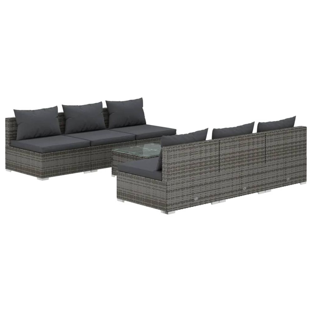 Salon de jardin 7 pcs avec coussins résine tressée gris