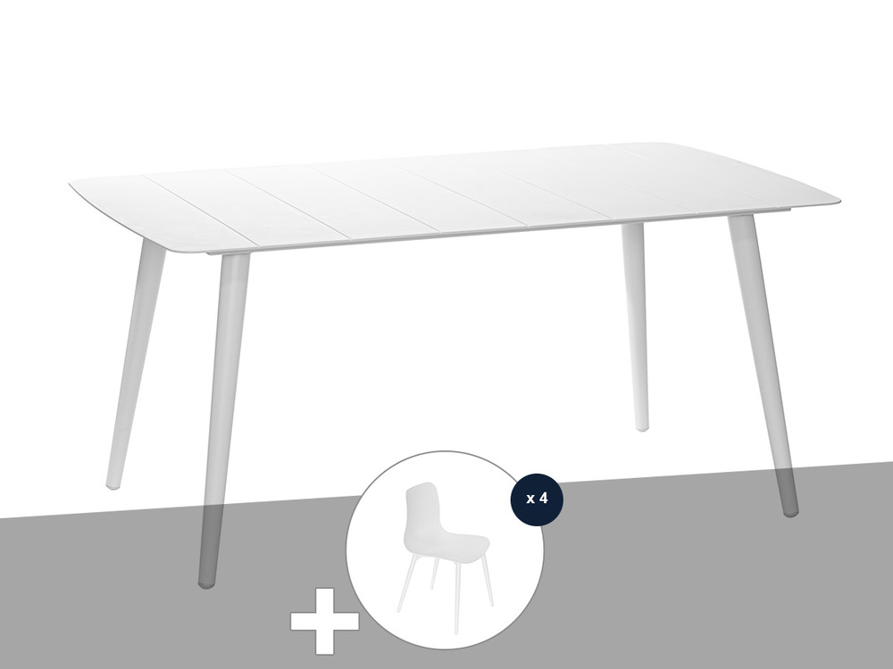 Table de jardin rectangulaire en aluminium blanc corfou avec 4 chaises corfou -