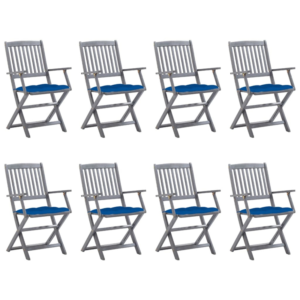 Chaises pliables d'extérieur lot de 8 et coussins bois d'acacia