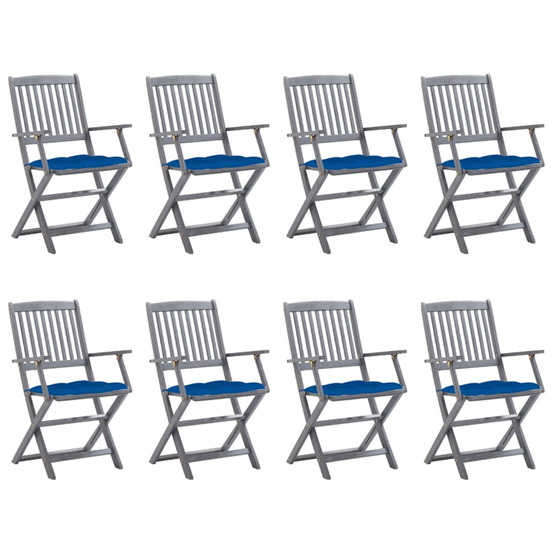 Chaises pliables d'extérieur lot de 8 et coussins bois d'acacia