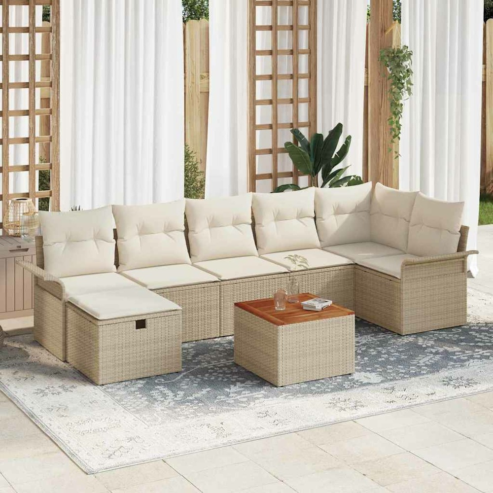 Ensemble de canapé de jardin 8 pcs beige poly rotin