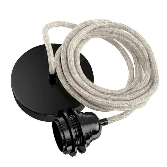 Suspension hang luminaire 1 corde - lin brut douille noire