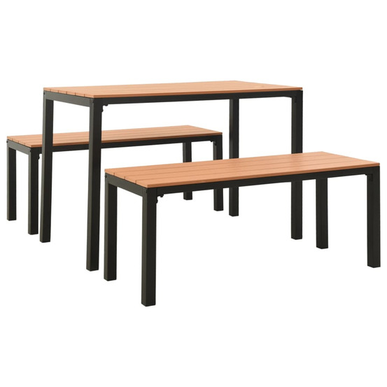 Ensemble à manger de jardin 3 pcs acier et wpc marron et noir