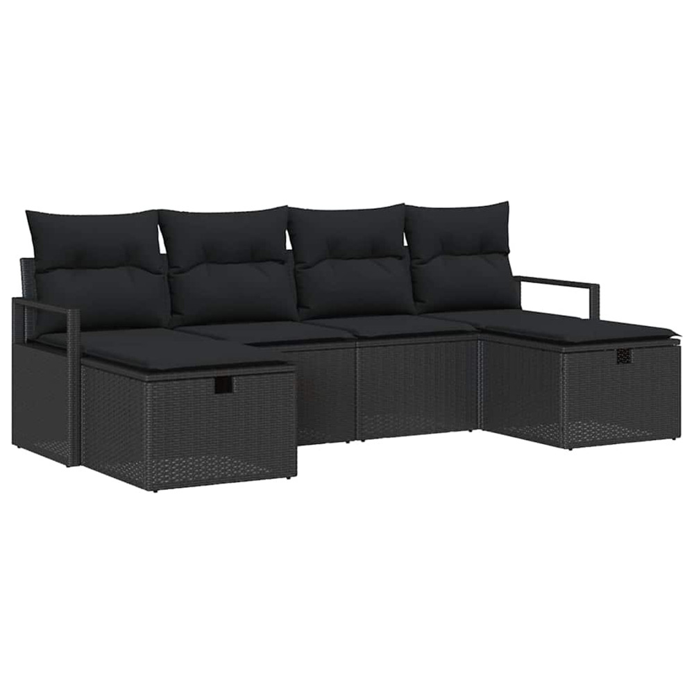 Ensemble de canapés avec coussin 6 pcs noir polyrotin
