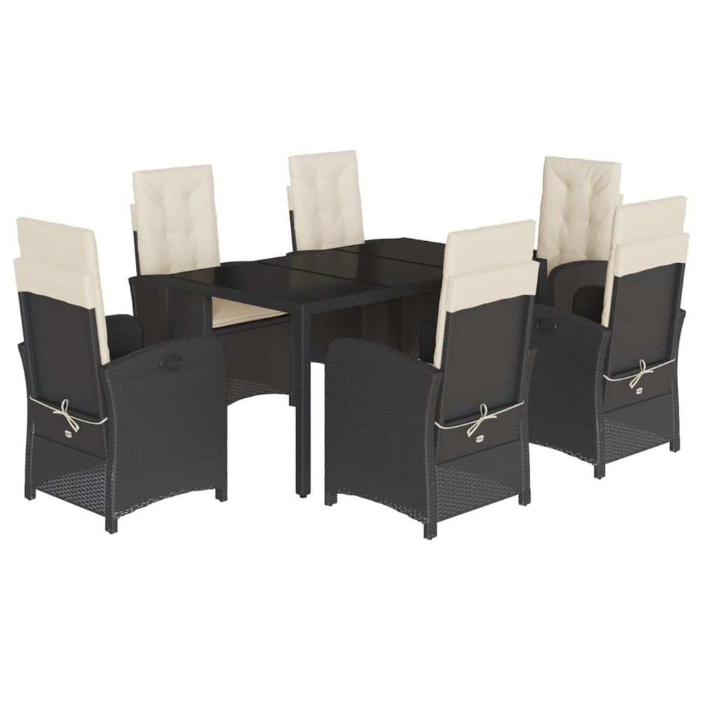 Ensemble à manger de jardin coussins 7pcs noir résine tressée