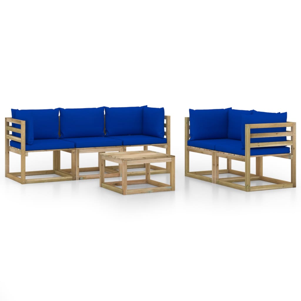 Salon de jardin meuble d'extérieur ensemble de mobilier 6 pièces avec coussins bleu