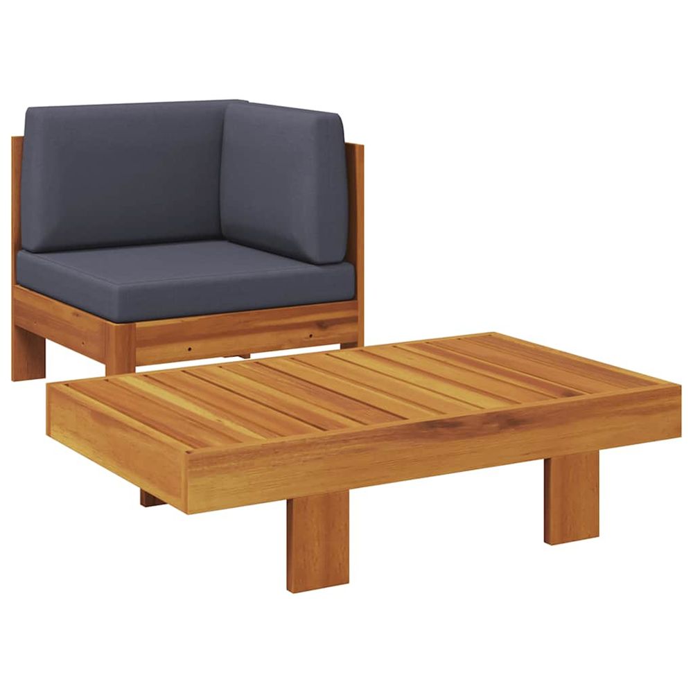 Salon de jardin 2 pcs avec coussins gris foncé bois d'acacia