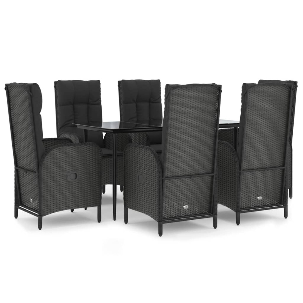 Ensemble à manger de jardin coussins 7pcs noir résine tressée