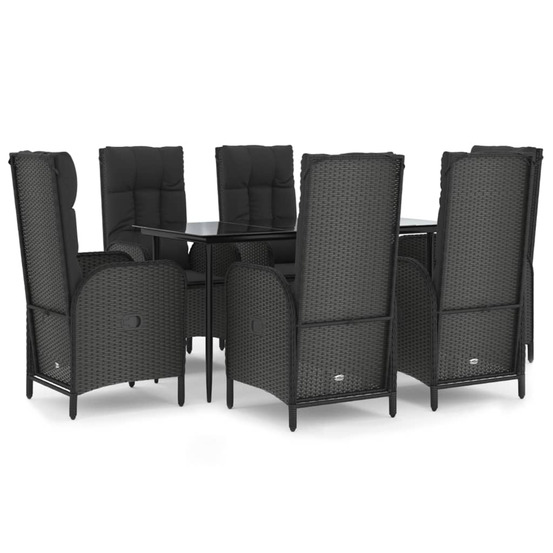Ensemble à manger de jardin coussins 7pcs noir résine tressée