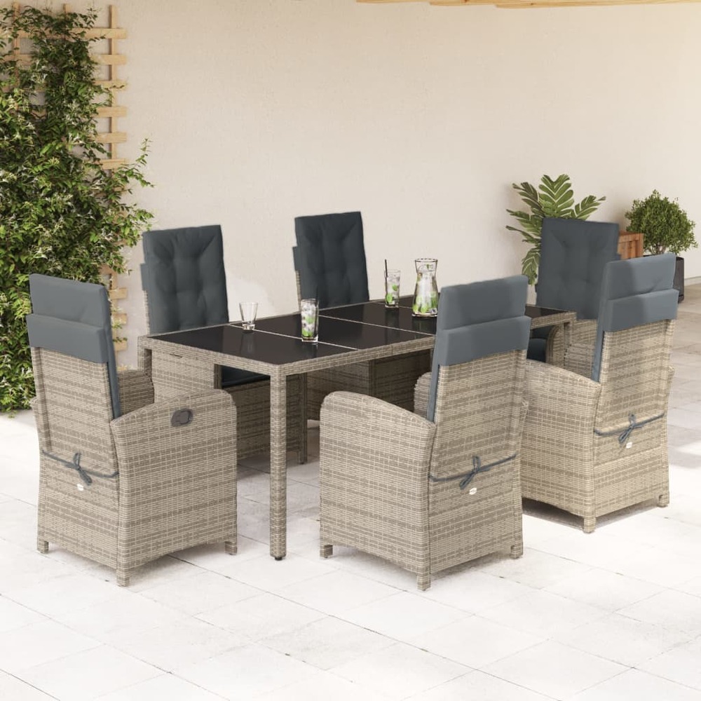 Ensemble à manger de jardin et coussins 7 pcs gris rotin