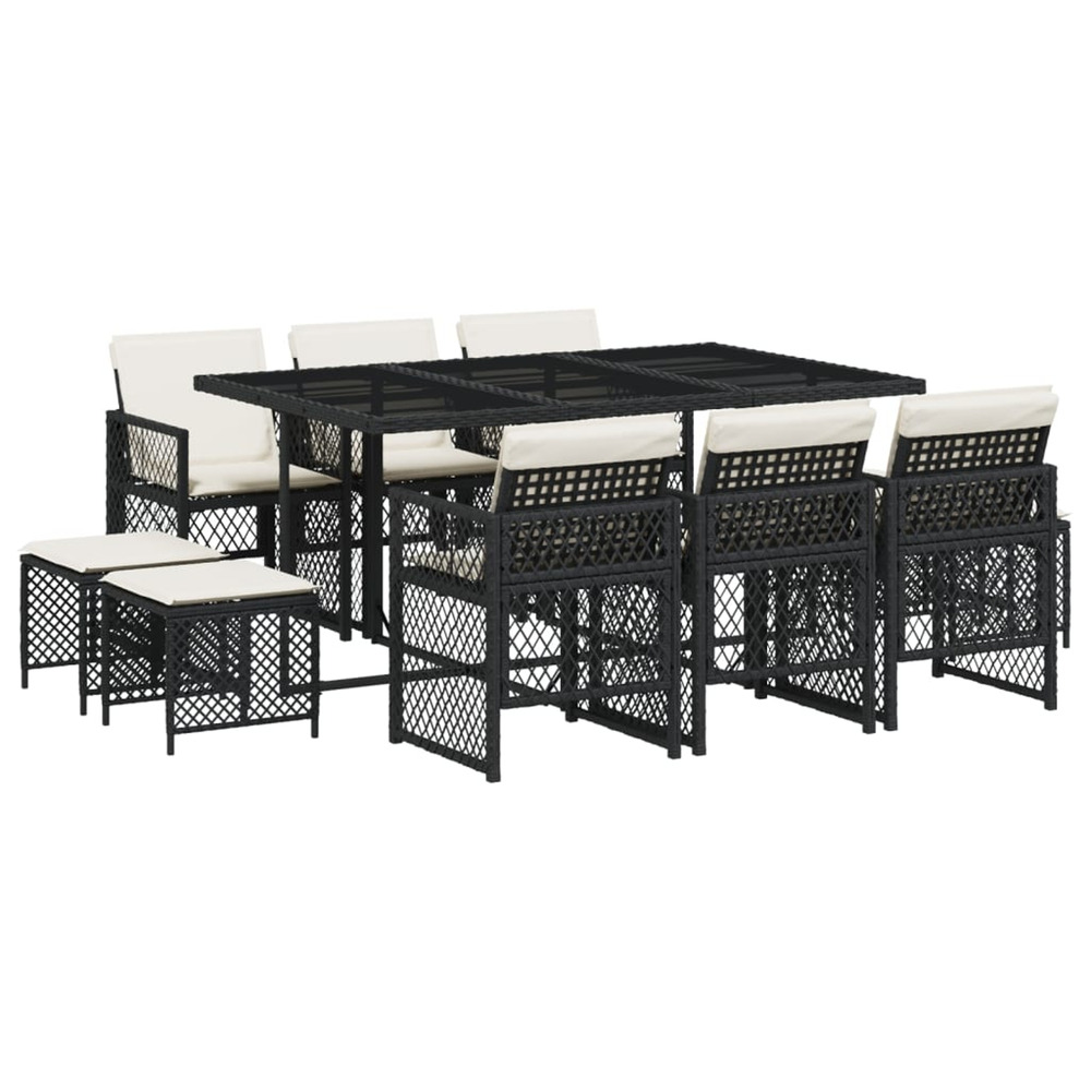 Ensemble à manger de jardin 11 pcs coussins noir résine tressée