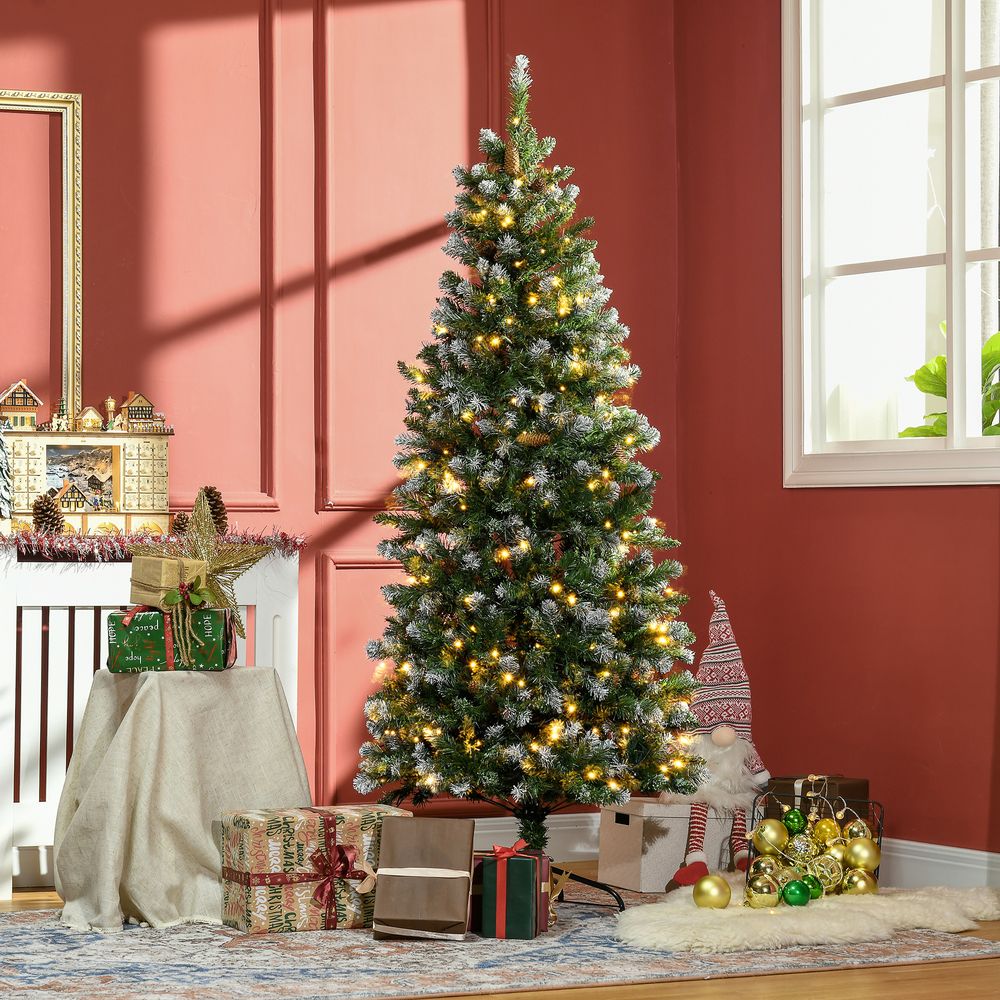 Sapin de noël artificiel lumineux 180 cm ø80 vert, 703 branches, 250 led,30 pommes de pin, support pliable