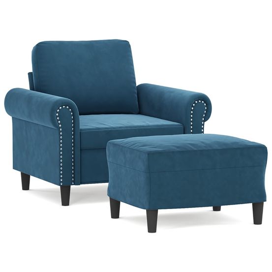 Fauteuil avec repose-pied bleu 60 cm velours