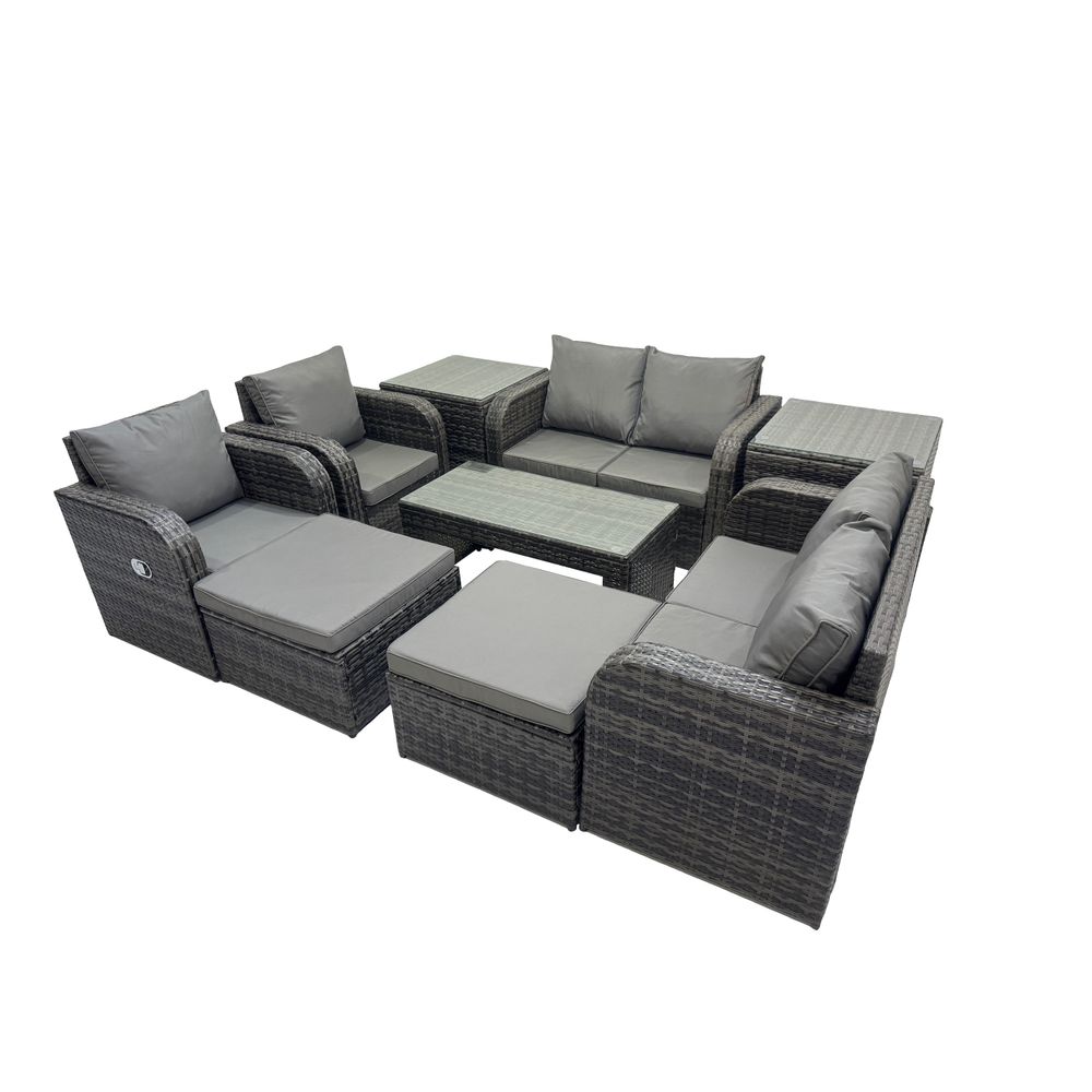 9 pcs ensemble de meubles de jardin canapés table fauteuil avec table en verre trempé gris foncé mixte