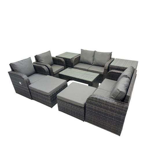9 pcs ensemble de meubles de jardin canapés table fauteuil avec table en verre trempé gris foncé mixte