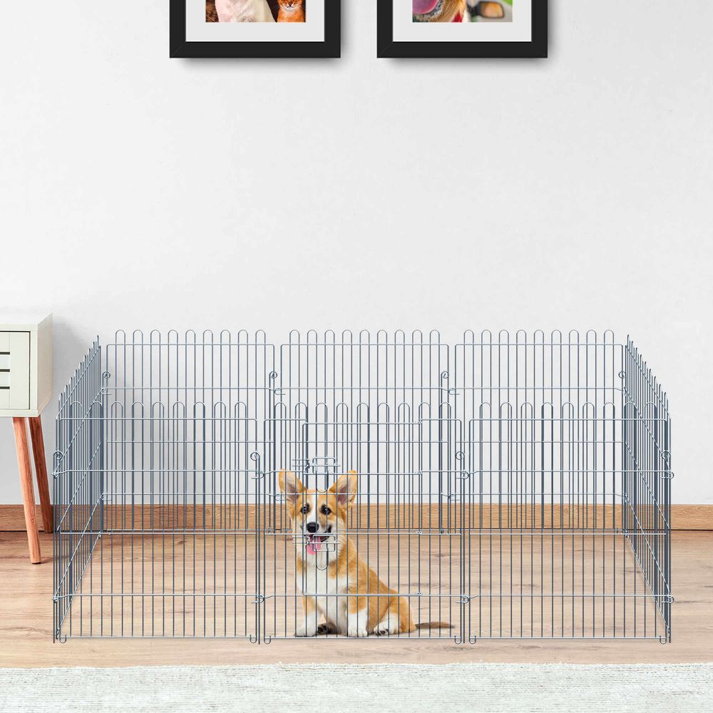 Enclos chiots métal modulable intérieur extérieur 8 panneaux 63x76cm - comfortxl pet living