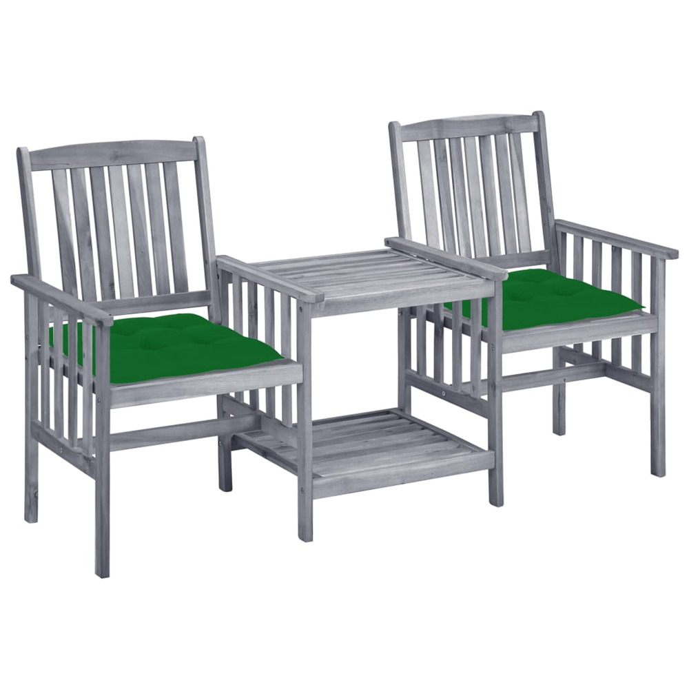 Chaises de jardin avec table à thé et coussins acacia solide