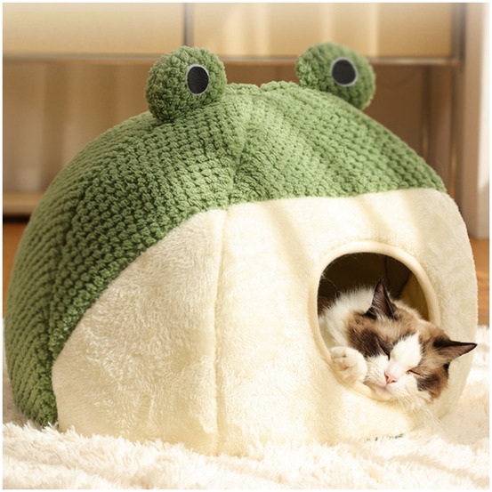 Panier mignon pour chats en petite forme de grenouille amusante