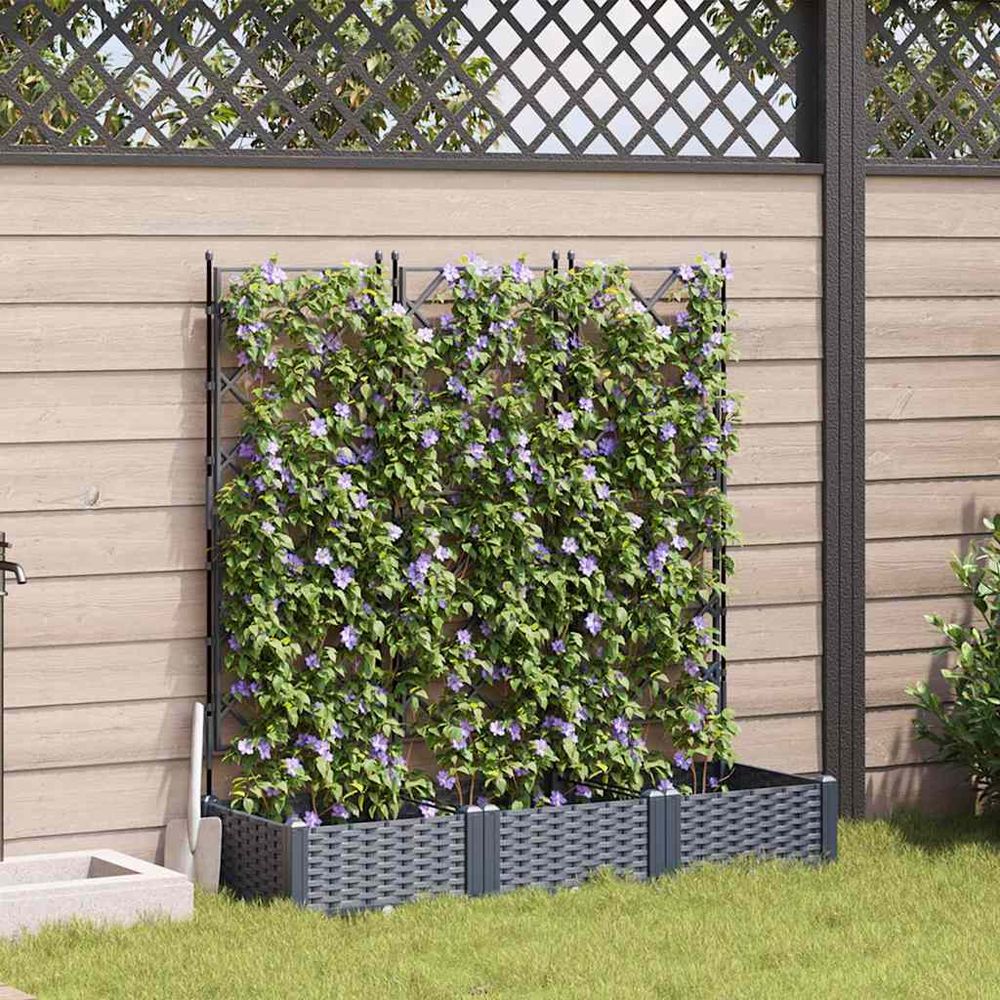 Lot de 3 jardinières avec treillis en pp pour plantes grimpantes gris 120x40x125.5cm