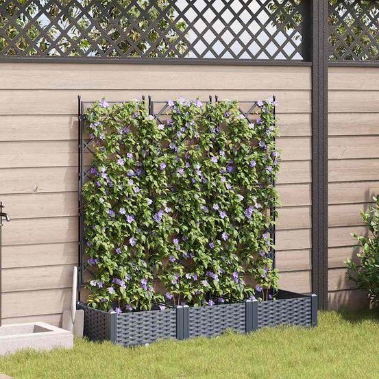 Lot de 3 jardinières avec treillis en pp pour plantes grimpantes gris 120x40x125.5cm