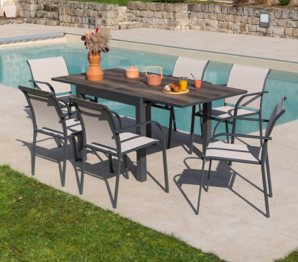 Ensemble table et chaises de jardin - 6 places - lin - honfleur beziers chene