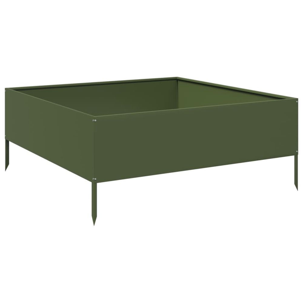 Lit surélevé de jardin vert olive 100x100x25 cm acier
