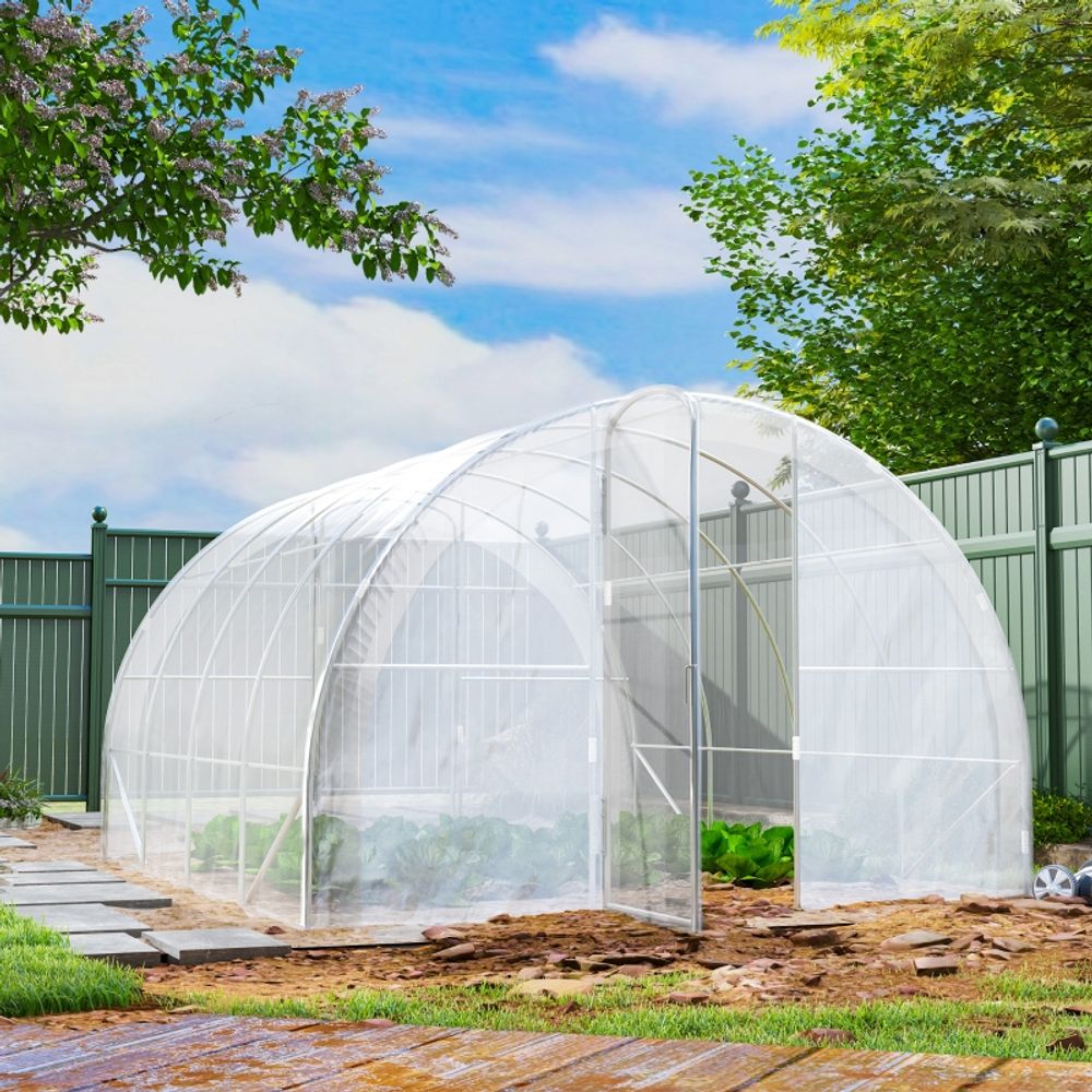 Serre de jardin tunnel polyéthylène transparent 395 x 295 x 195 cm potager 12 m² anti-uv - comfortxl outdoor living