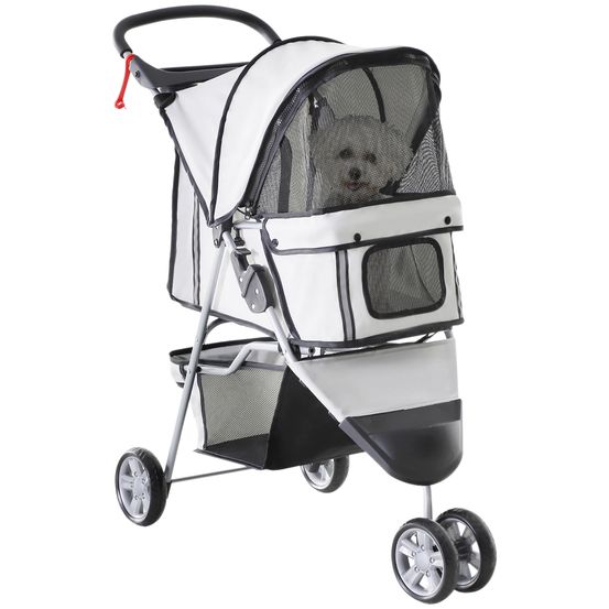 Poussette pliable pour petit chien chat en acier oxford aéré avec freins gris 97cm