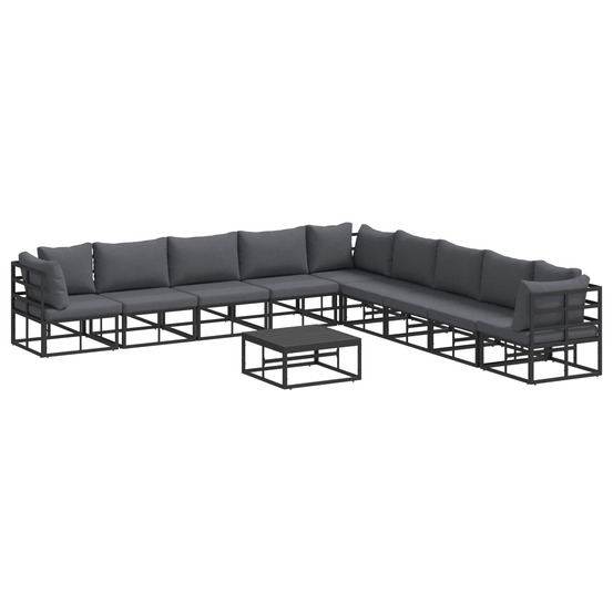 Ensemble de canapé de jardin avec coussin 10 pcs noir aluminium