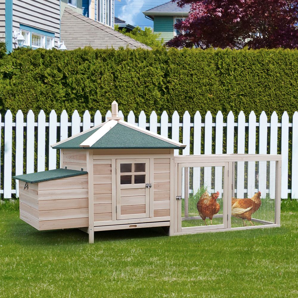 Poulailler bois pin enclos et pondoir toit bitumé jardin 196x76x97cm - comfortxl pet living
