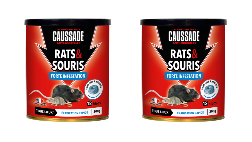 Caussade anti rats & souris - efficacité radicale – tous lieux– 24 blocs flocoumafène - prêt à l'emploi 600g carspt300x2