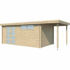 Chalet en bois 14.9 m² avec extension moderne avec plancher + gouttière