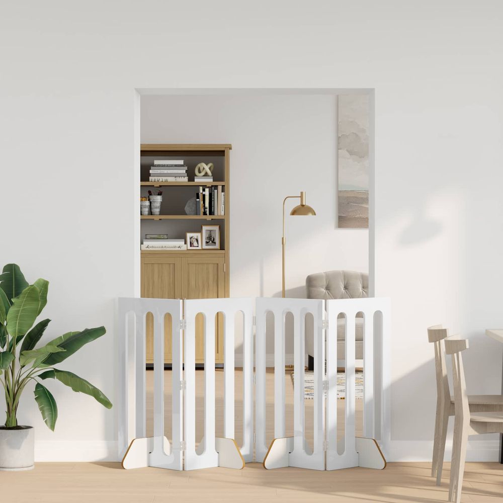 Barrière animaux bois intérieur panneaux pliables 201x90cm blanc brillant